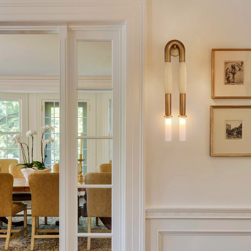 2 - Light Dimmable Horsehair Wall Sconce, White/Beige