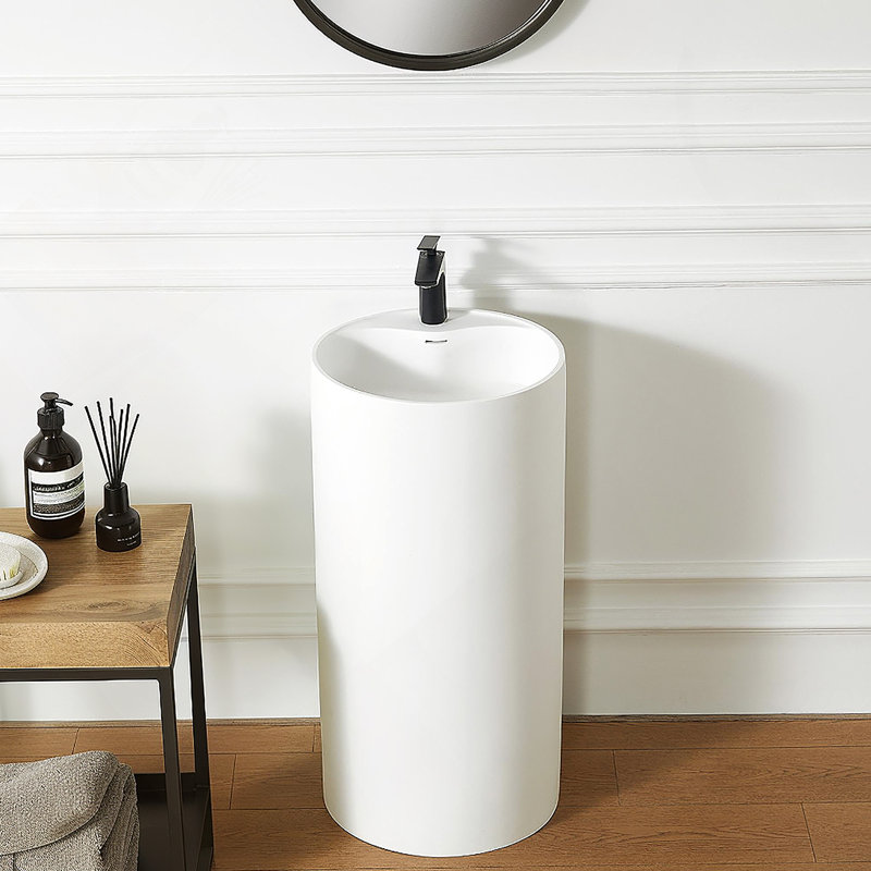 Solid Surface Pedestal Bathroom Sink Basin 66S-08