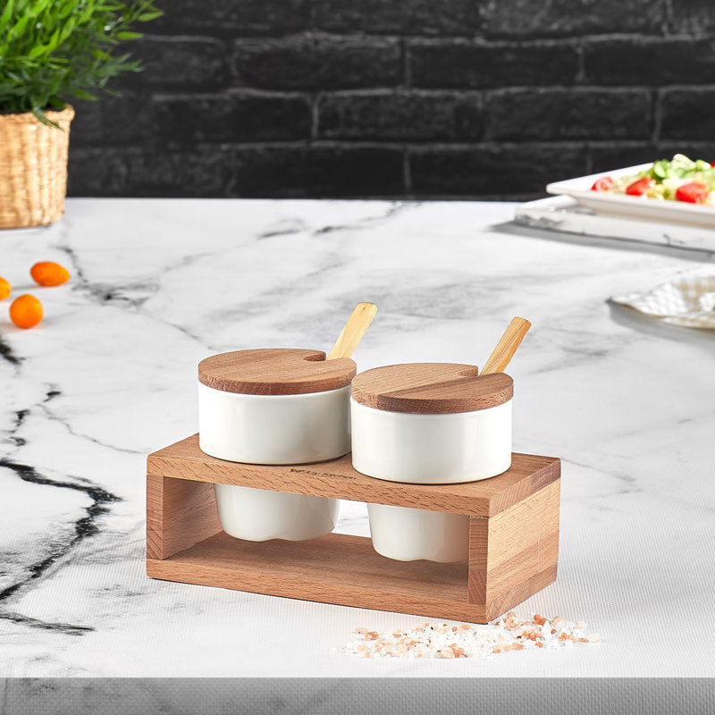 Freestanding Wood Spice Jar & Rack Set