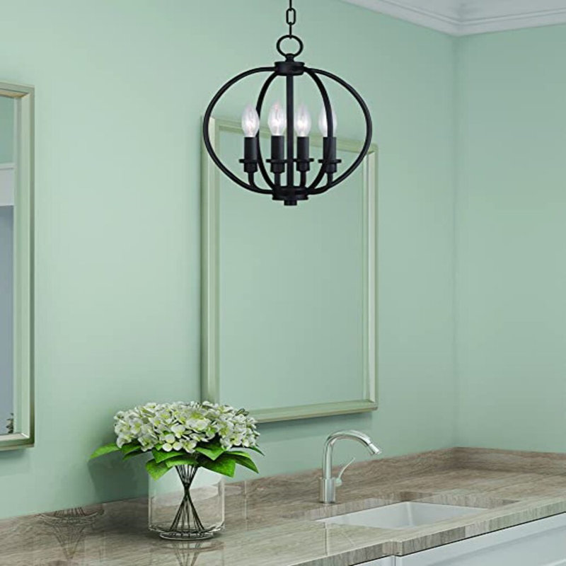 Lustre classique à 4 lumières de style lanterne, Bronze