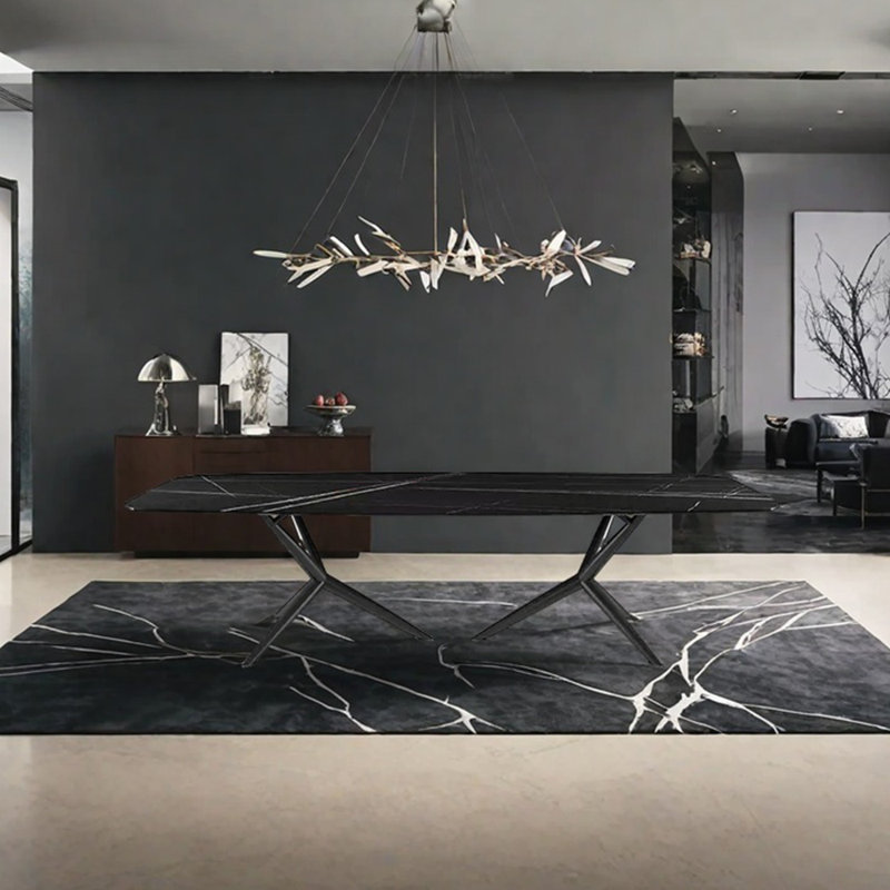 Table de salle à manger en acier au carbone fritté, H 29,53 po x L 78,74 po x l 39,37 po, Noir, noir, noir, noir, Noir