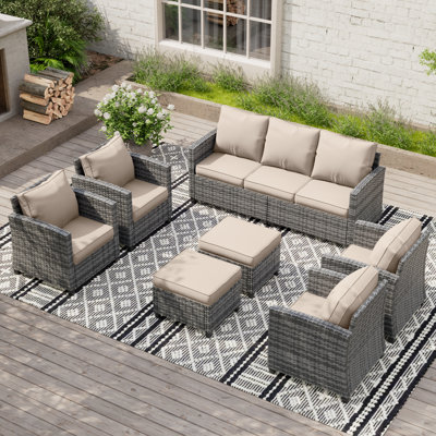 Samya 7/9 - Person Outdoor Conversation Sets With Rocking Chairs&Ottoman