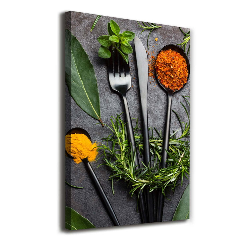 Cutlery And Spices - Wrapped Canvas Print