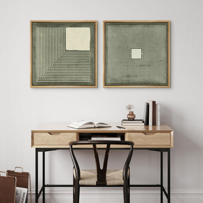 Linear Geometry " Geometric Lines And Square In Green Illustrations Organic Modern Art Minimalist Relax/Calm " 2 - Pieces