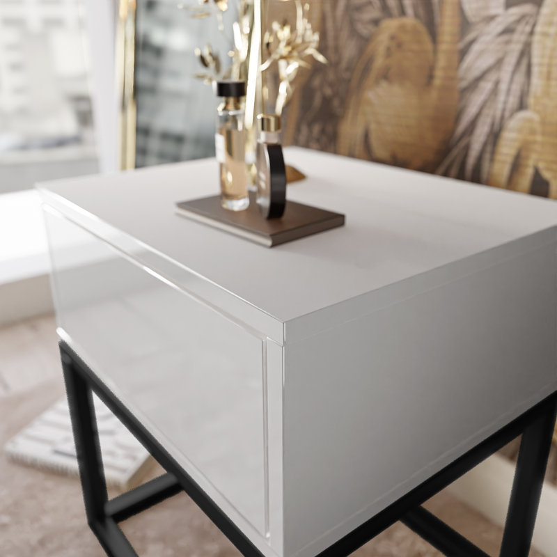 Asana 45cm W Steel Bedside Table, Black/White