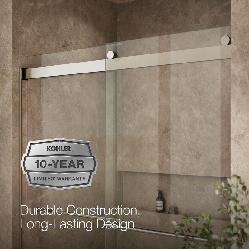 Levity Plus Less Sliding Shower Door, 77-9/16 In. H X 56-5/8 - 59-5/8 In. W, With 5/16 In.-Thick Crystal Clear Glass, Nickel