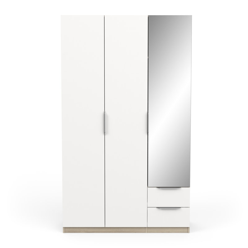 Nikkolaus 3 Door Manufactured Wood Wardrobe, Brown/White