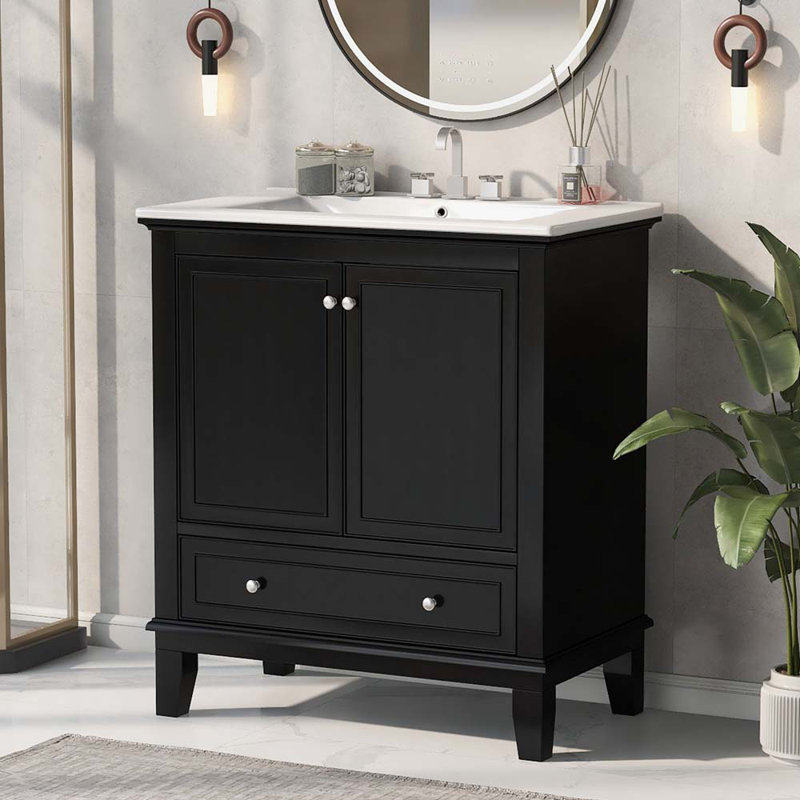 Meuble-lavabo multifonctionnel avec portes et tiroir Siana