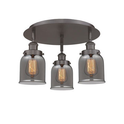 Bell - 3 Light 17" Flush Mount - Oil Rubbed Bronze Finish - Light Smoke Glass Shade