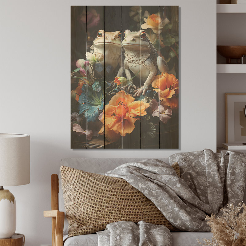 Fantaisie, Royaume des grenouilles - grenouilles et crapauds, art mural sur bois de pin naturel, H 20 po x l 10 po