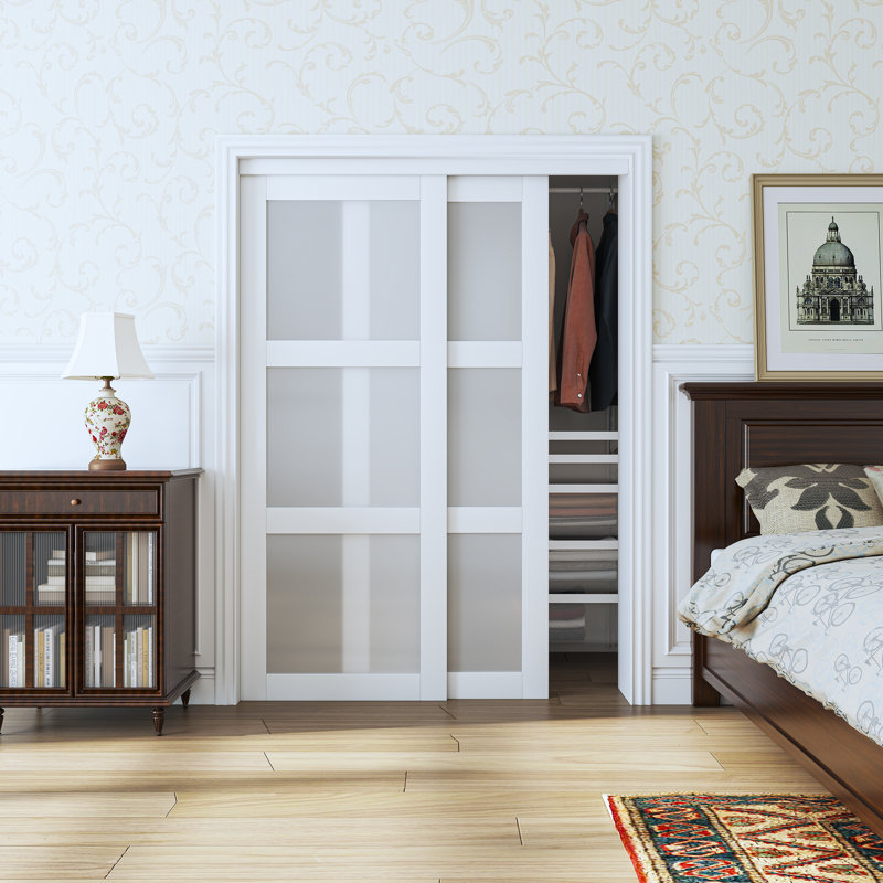 White 60 x 80 Frosted Glass Sliding Closet Door