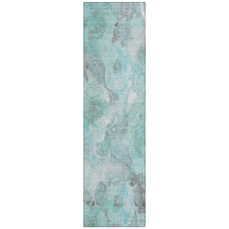 Tapis bleu sarcelle lavable à la machine intérieur / extérieur Xhevrie, Tapis de couloir 2 pi 3 po x 7 pi 6 po
