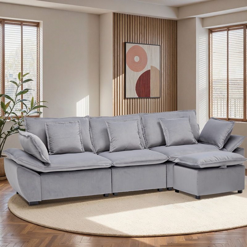 Canapé rembourré doux avec repose-pieds 142,5 po 4 sièges, 3