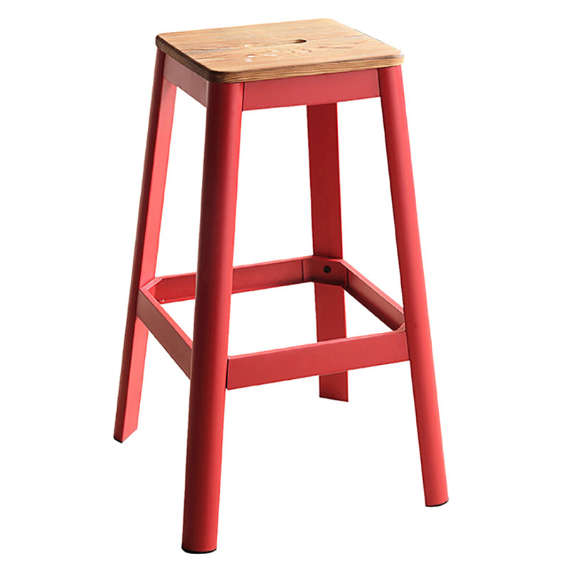 Assise naturelle et rouge avec pieds en métal pour l'assise de bar et plateau en bois, Rouge