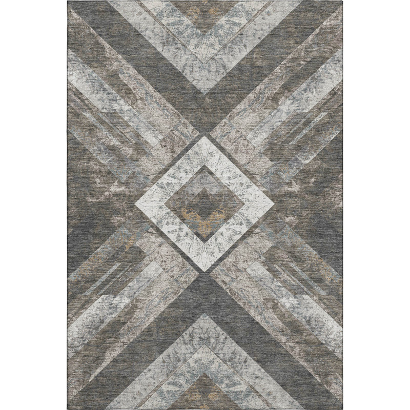Tapis géométrique de qualité supérieure lavable à la machine Millbrook AMF1955, Rectangle 10 pi x 14 pi