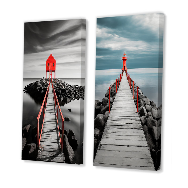 «Coastal Pier Reflections», 2 pièces sur toile, Toile tendue, H 40 po x l 40 po