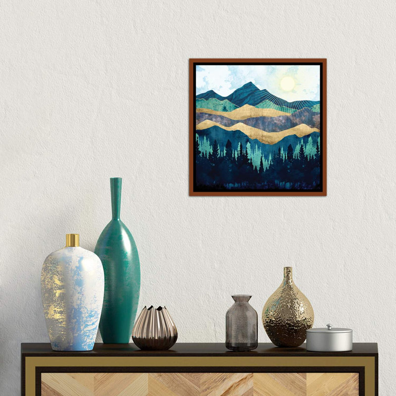 Forêt bleue - Imprimé, Cadre flottant brun, H 18 po x l 18 po x 1,5 po