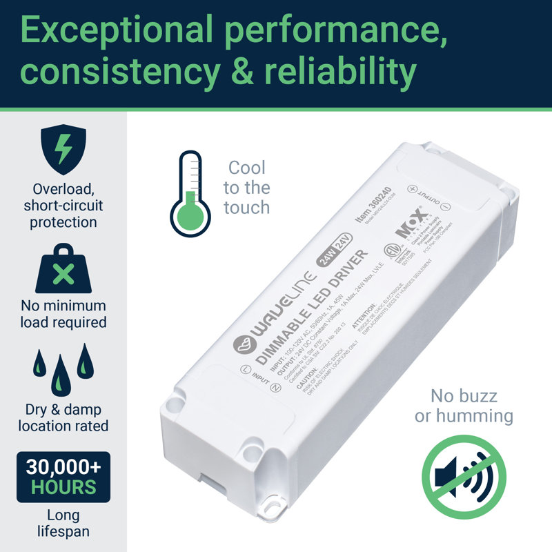 WaveLine 24V Dimmable LED Driver Power Supply for TRIAC Dimming - 24W, 24