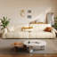 Canapé modulaire beige en cuir véritable-89838217-89838219-89838221