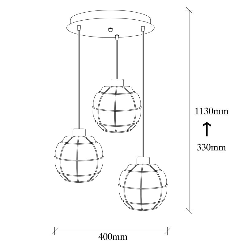 Modern Black Chandelier, Adjustable Height, 15.7 in Diameter x 44.5 in Height | Iron Body, E27 Socket for 3 Bulbs up to 40W | Stylish Lighting Fixture for Home, Dining Room, or Entryway | IP20 Rated