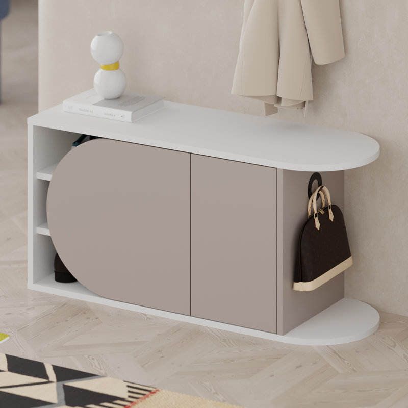 9 Pair Shoe Storage Cabinet, White/Light Mocha