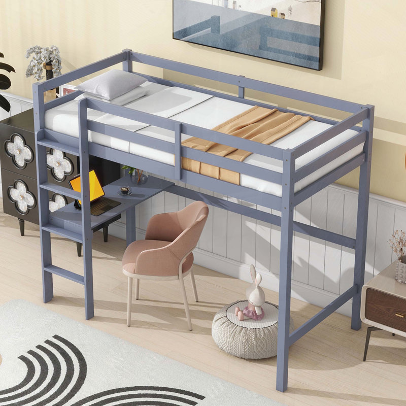 Twin High Loft Bed with Built-in Desk, Gray