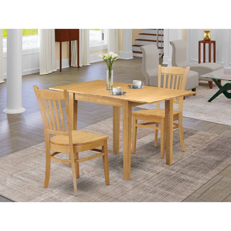 Ensemble de table de salle à manger en bois massif, Chêne brun naturel, Chêne brun naturel,  3 pièces: 1 table, 2 chaises