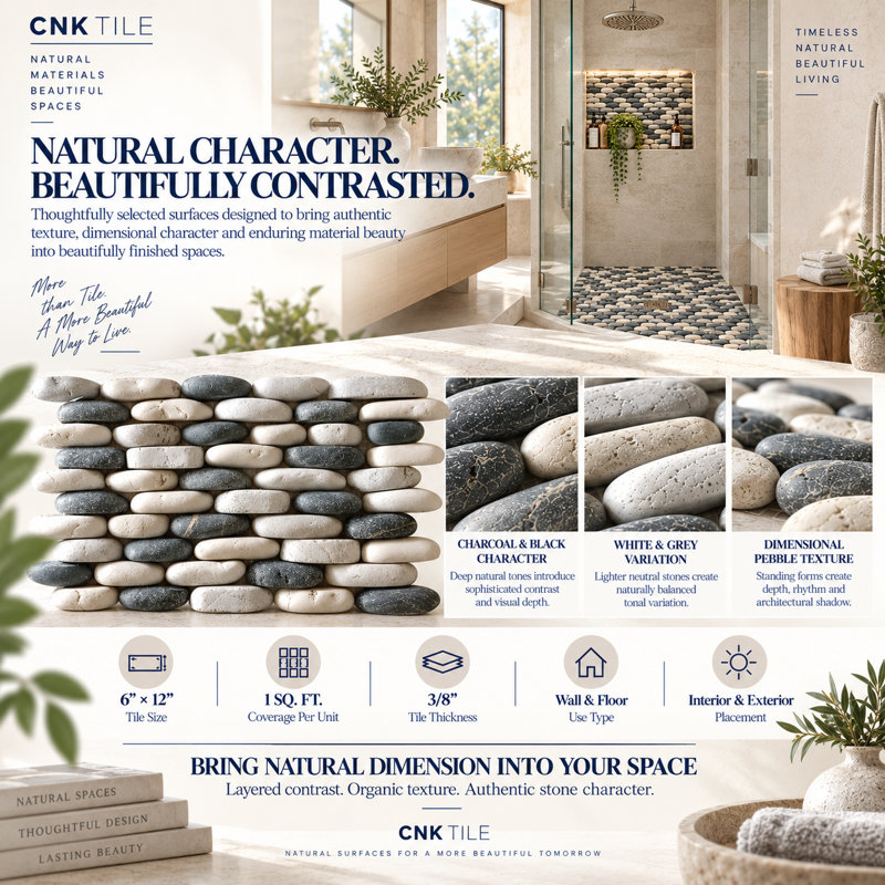 Tuile de galets sur pied à teintes mixtes CNK Tile - 6 po x 12 po