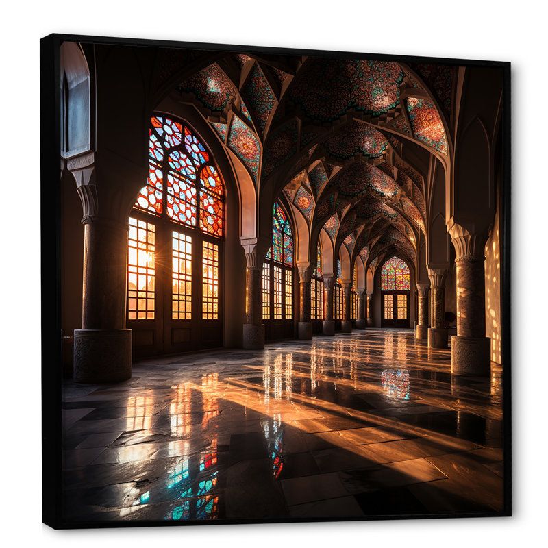 Mosquée Nasir Al Mulk, art iranien 1, Cadre flottant noir, H 16 po x l 16 po x P 1 po