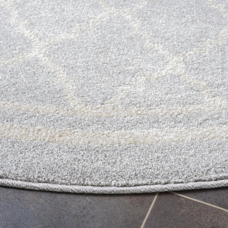 Tapis géométrique Ammundsen, Rond 5 pi, Gris clair/beige