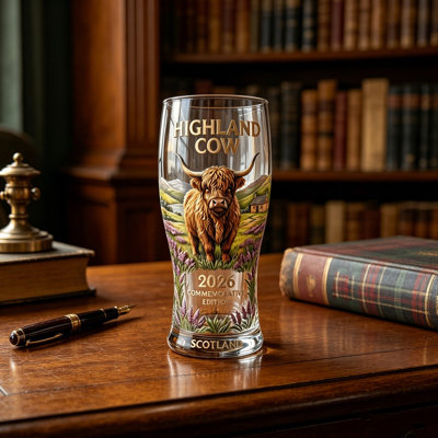 Highland beef wine glass Cow 2026 Commemorative Glass Scotland Themed Pint Drinking Glass Scottish Cow Decor Beer Cup Scotland Souvenir For Men Women