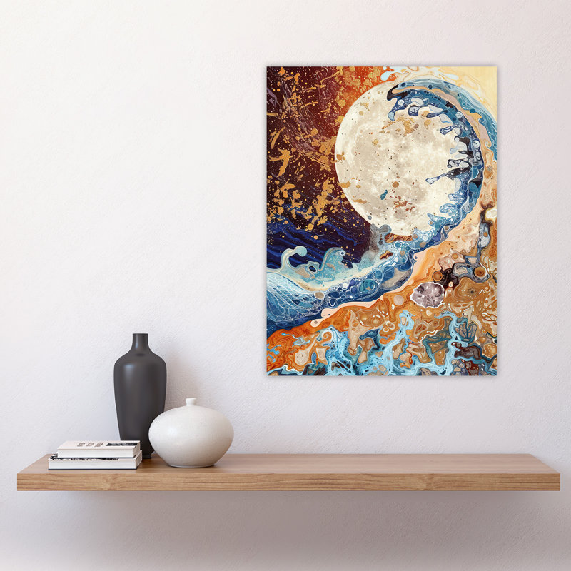 Full Moon Great Ocean Wave Modern Art Wall Art Print