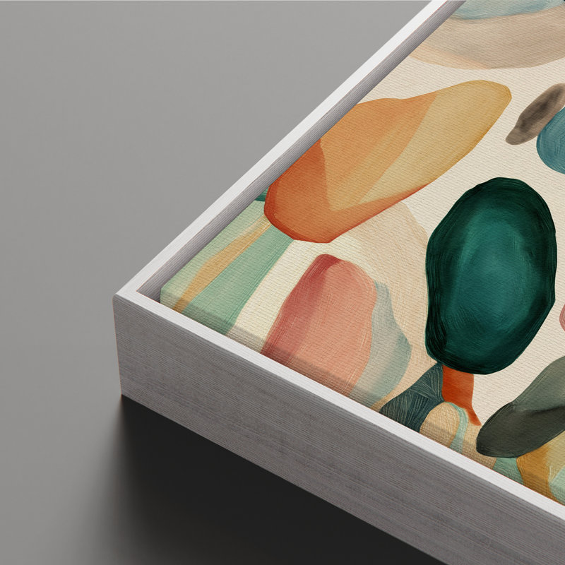 Framed Canvas Wall Art - Colourful Abstract Pebble Shapes in Neutral Tones - 16"x24", 24"x36", H 16 po x l 24 po, Blanc