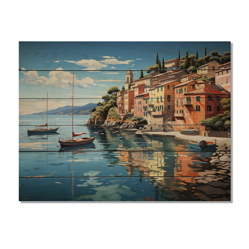 Italie Portofino, impression colorée sur bois, H 24 po x l 32 po x P 0,78 po