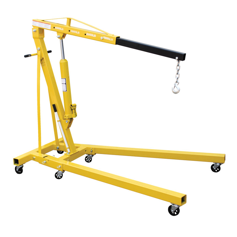 Yellow Heavy-Duty Steel Folding Engine Hoist with Telescopic Boom