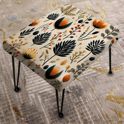 Meadow Beige And Black Floral Pattern - Floral Rectangle Ottoman