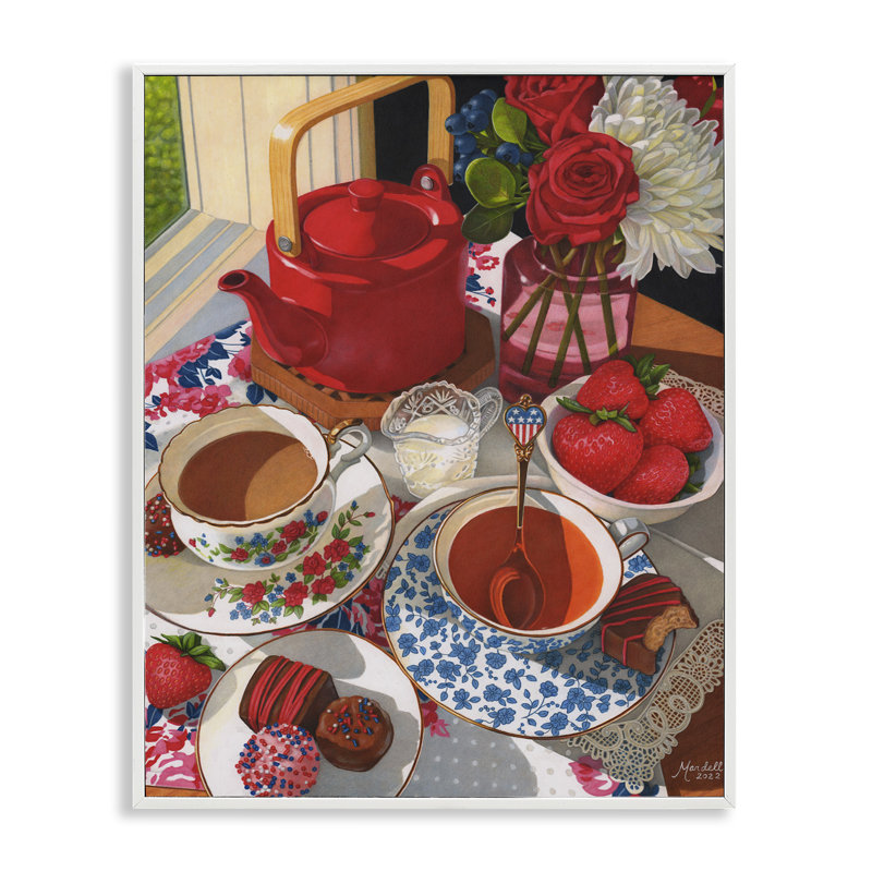 «Patriotic Tea Party» par Mardell Schuster, Estampe numérique encadrée blanc bord de mer, H 14 po x l 11 po