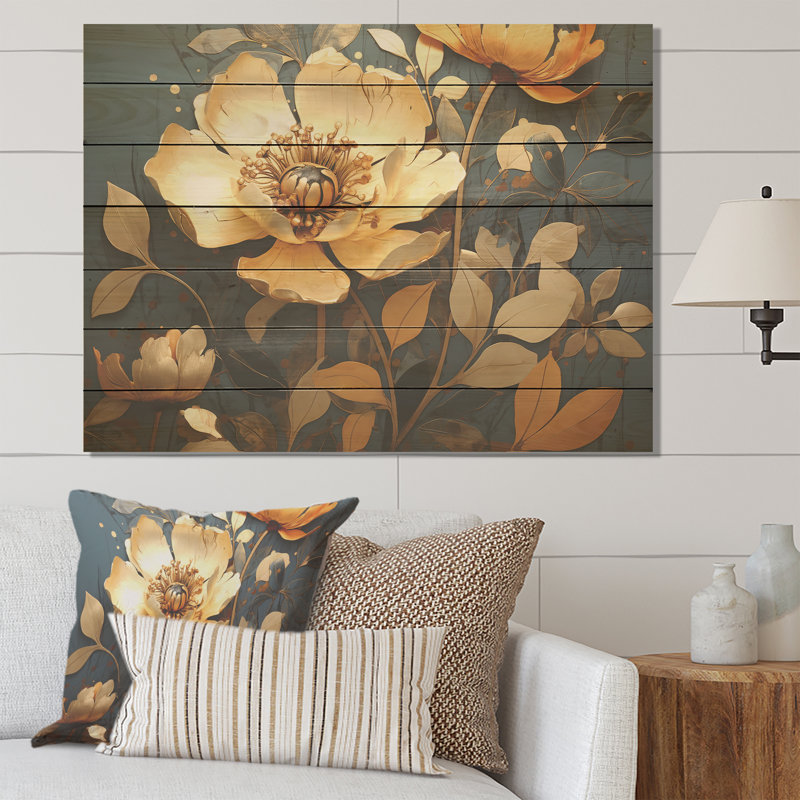 Golden Poppy Meadows III - coquelicots sur bois, H 10 po x l 20 po