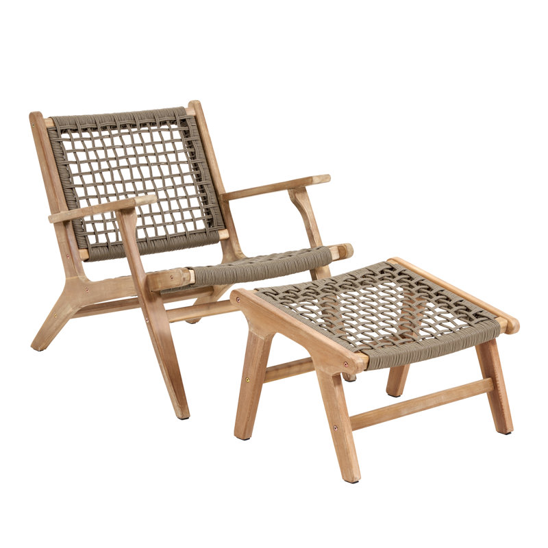 Mal Acacia Outdoor Lounge Chair with Ottoman
