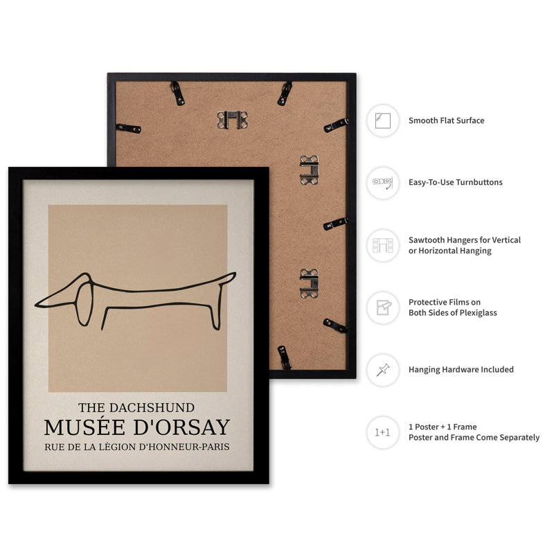Picasso - Chien, Cadre noir, Affiche, H 16 po x l 20 po