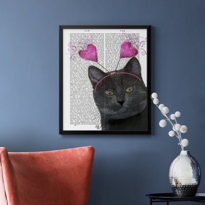 «Black Cat Valentines», toile encadrée de qualité supérieure - prête à être accrochée