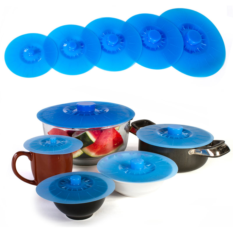 Blue Silicone Suction Bowl and Pan Lid Covers Set of 5