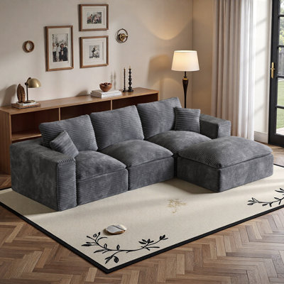Canapé modulaire surdimensionné en L surdimensionné de 108 po - Canapé désossé, sans méridienne, avec méridienne convertible avec repose-pieds, tissu en chenille moelleux, comprend 3 coussins décoratifs, gris