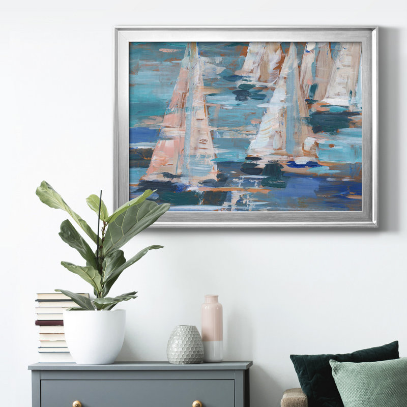 Pop Regatta I " Pop Regatta I " Painting Print, 22.5" H x 30.5" W x 1" D, Silver Closed Corner Framed Paper, No Mat