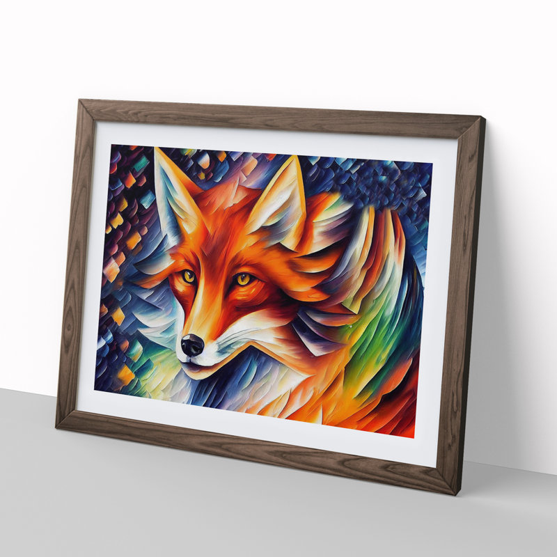 Fox - Framed Print, 25cm H x 34cm W x 2cm D, Walnut