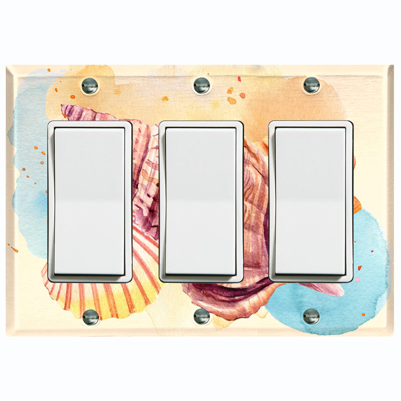 Sea Shell Clams Sand Beach Patterned 3 - Gang Rocker Standard Wall Plate