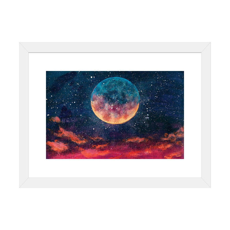 Lune parmi les étoiles dans un univers par Valery Rybakow - impression d'art graphique, H 16 po x l 24 po x P 1 po, Blanc