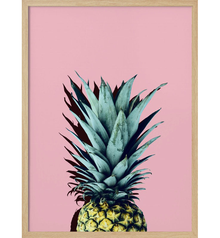 "Pineapple art 1", art mural texturé encadré, Encadrement beige, H 40 po x l 30 po