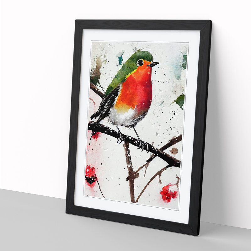 Clarkdale Robin Bird Splatter Vol.2 - Single Picture Frame Print, 46cm H x 34cm W x 2cm D, Walnut