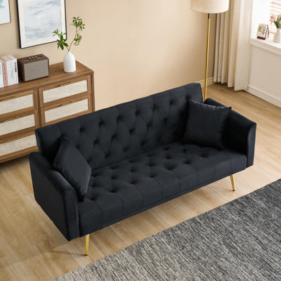 71" Convertible Loveseat Sofa, American Retro Velvet Sleeper Couch For Small Living Rooms, Bedrooms & Offices